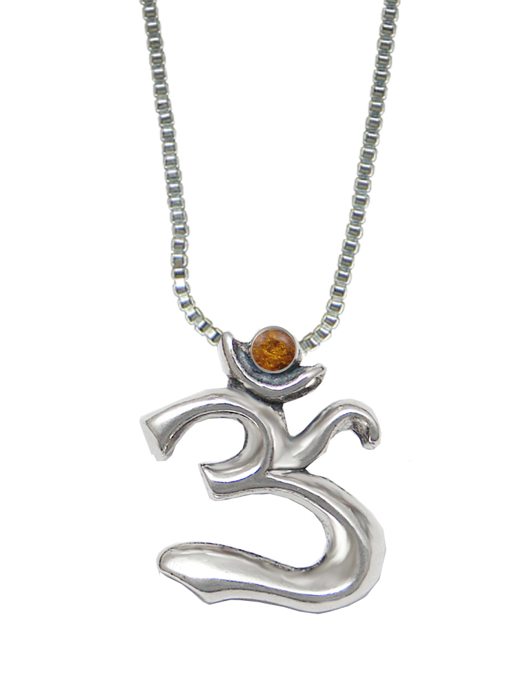 Sterling Silver Elegant Ohm Symbol Pendant With Amber